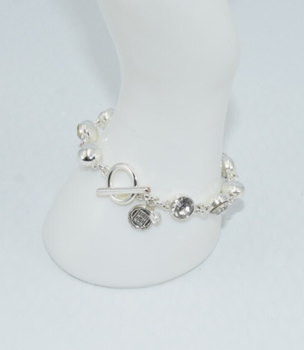 ESCADA Silver Plated Rhinestone Link Bracelet w/Signature Logo Charm
